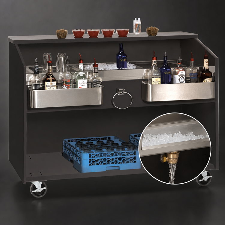 Product image #3 for Advance Tabco 61-Inch Portable Bar with Ice Bin, Stainless Steel Work Top, Speed Rails, and Casters
