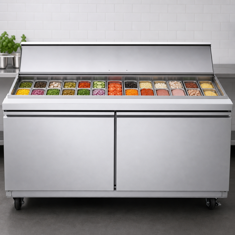 Product image #3 for Maxx Cold V-Series 60-Inch Megatop Refrigerated Salad and Sandwich Prep Table, 2 Solid Doors, 16.7 Cu. Ft.