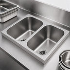 Thumbnail image #3 for Eagle Group FDI-16-19-13.5-2 Two-Compartment Weld-In Sink, 16 x 20 x 13-1/2 Inch Bowls, 18-Gauge 304 Stainless Steel
