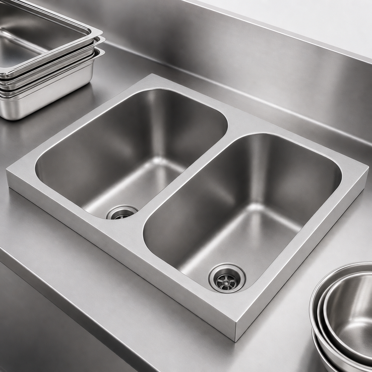 Product image #3 for Eagle Group Two-Compartment Weld-In Sink, 16 x 20 x 13-1/2 Inch Bowls, 18-Gauge 304 Stainless Steel