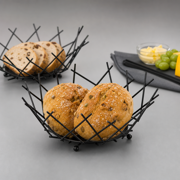 Product image #3 for American Metalcraft FRUB12 Round Black Thatch Serving Basket, 8 Inch Diameter x 3-5/8 Inch High