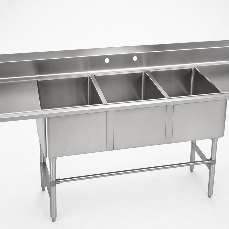 Product image #3 for Advance Tabco Special Value 83 Inch Left-Hand 3-Compartment Sink Dishtable with 16 Inch Left Drainboard