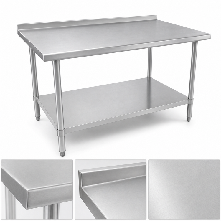 Product image #3 for Stallion 16-Gauge 300 Series Stainless Steel Work Table with Rear Up-Turn, Safety Edge, and Undershelf, 120 x 24 Inches