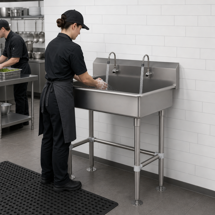 Product image #3 for Advance Tabco Multiwash Freestanding Stainless Steel Hand Wash Sink with 2 Electronic Faucets, 40 Inch Wide