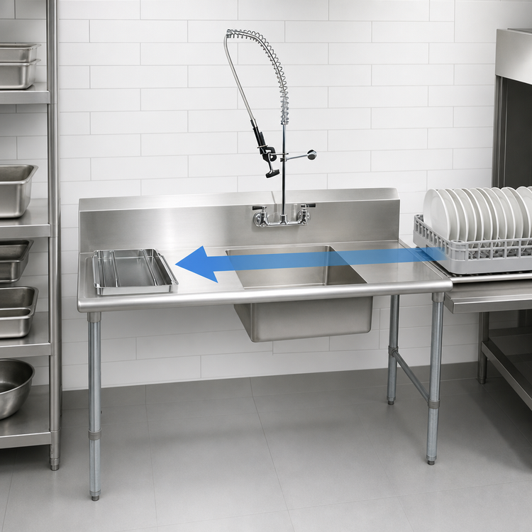 Product image #3 for BK Resources 36-Inch Straight Soiled Dish Table with Right-to-Left Pre-Rinse Sink and Galvanized Legs