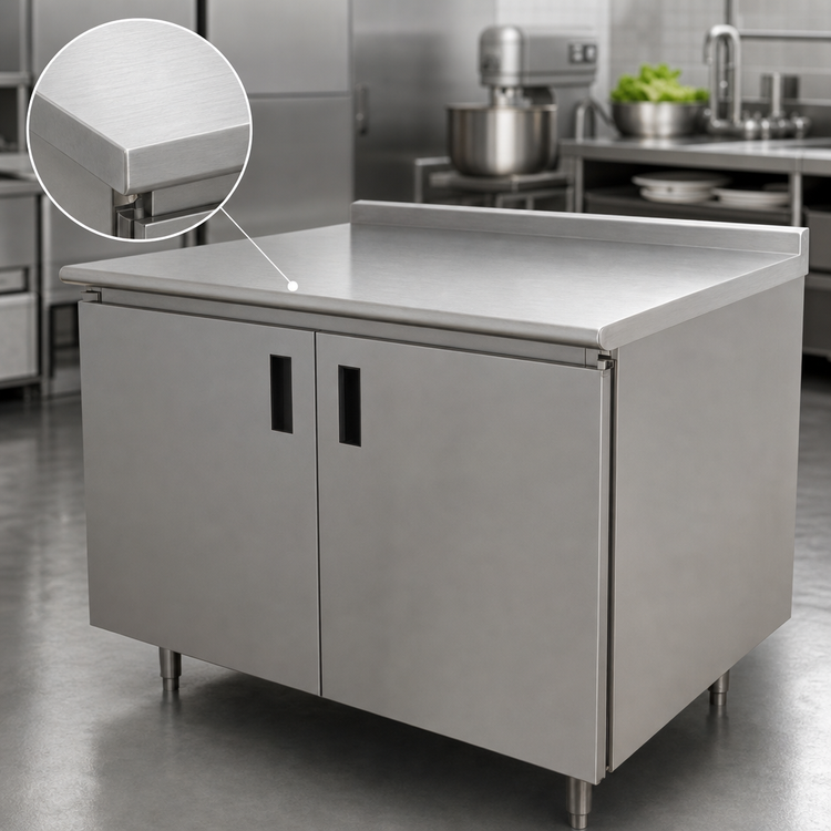 Product image #3 for Advance Tabco Enclosed Work Table with Hinged Doors, 84 x 24 Inches, 14-Gauge 304 Stainless Steel Top