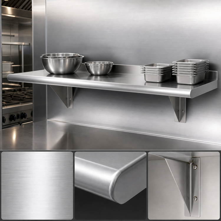 Product image #3 for Advance Tabco 108 Inch Wall-Mounted Stainless Steel Shelf, 15 Inch Deep, 16 Gauge