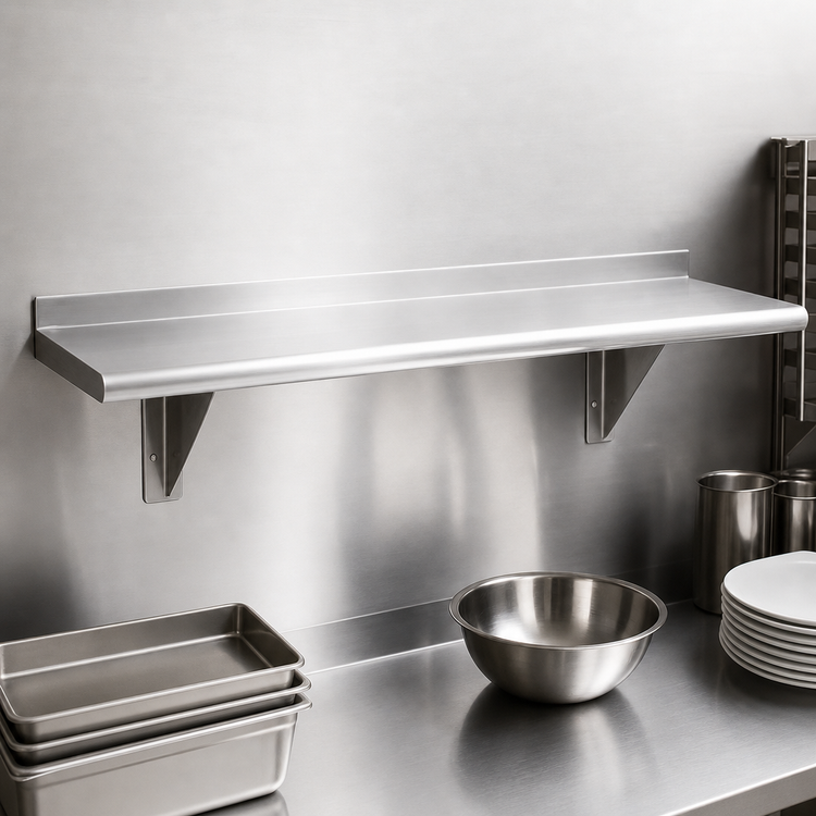 Product image #3 for Advance Tabco 120-Inch x 15-Inch Wall-Mounted 304 Stainless Steel Shelf with Bullnose Edge