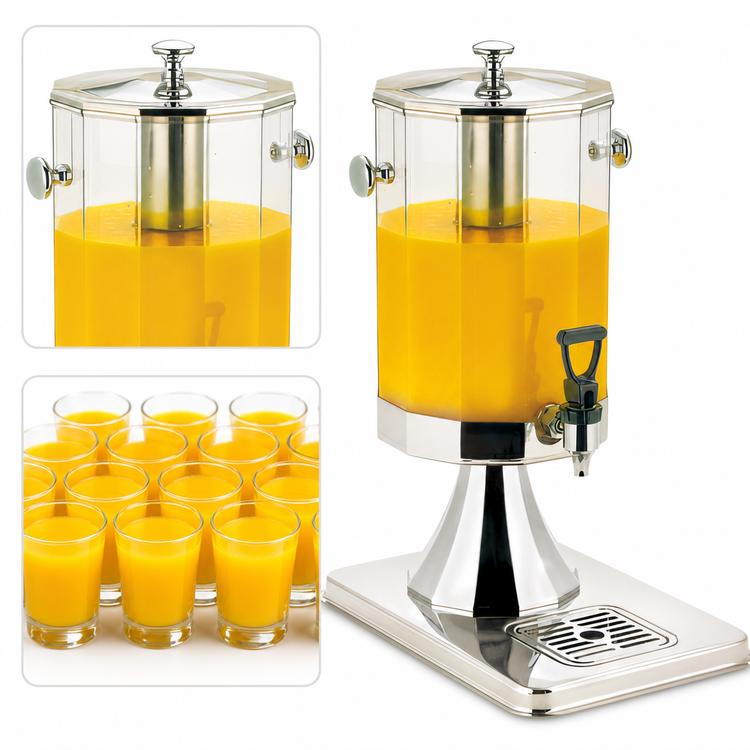 Product image #3 for Browne USA Foodservice Stainless Steel Polygonal Beverage Dispenser, 7 Qt, 12-Sided Clear Cylinder