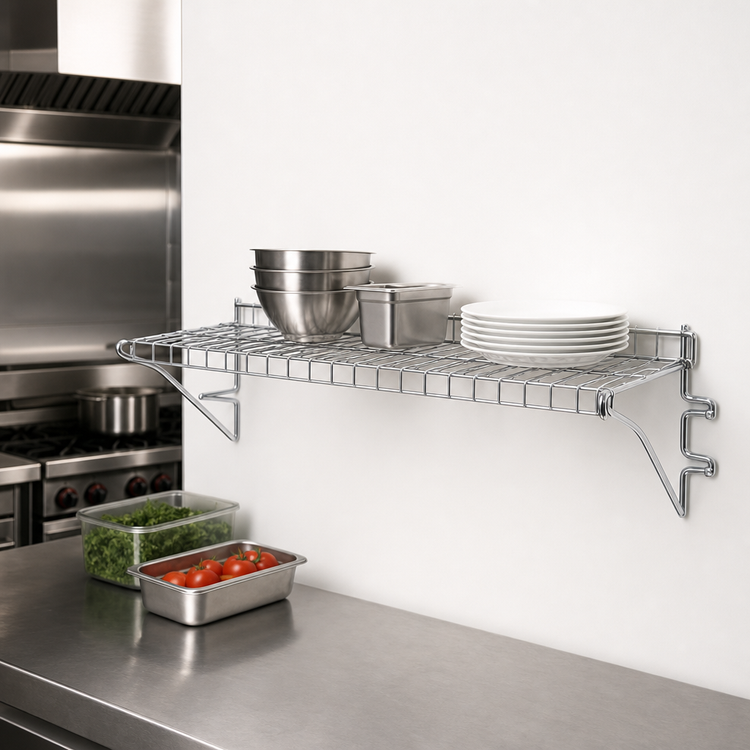 Product image #3 for Eagle Group Snap-n-Slide Wall-Mounted Wire Shelf, 48 Inches W x 12 Inches D, Chrome Finish