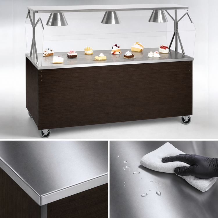 Product image #3 for Vollrath 2-Series Affordable Portable 60-Inch Cafeteria Utility Station with Breath Guard and Walnut Woodgrain Base