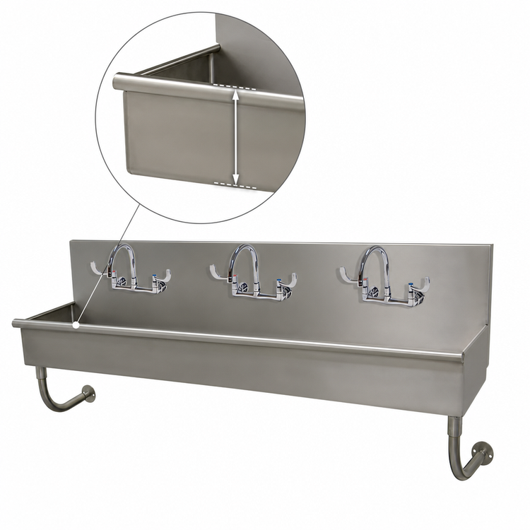 Product image #3 for Advance Tabco Multiwash 60-Inch 3-Station ADA Wall-Mounted Hand Wash Sink with Wrist-Handle Faucets