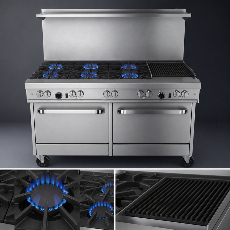 Product image #3 for Southbend Ultimate 60-Inch Commercial Gas Restaurant Range with Convection Oven, 24-Inch Charbroiler, and Cabinet Base