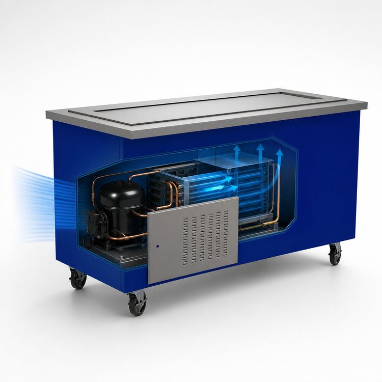 Product image #3 for Randell Custom & Serving RS FGO-RFT-6 Mobile Modular Open-Base Refrigerated Frost Top Serving Station, 86"W x 30"D