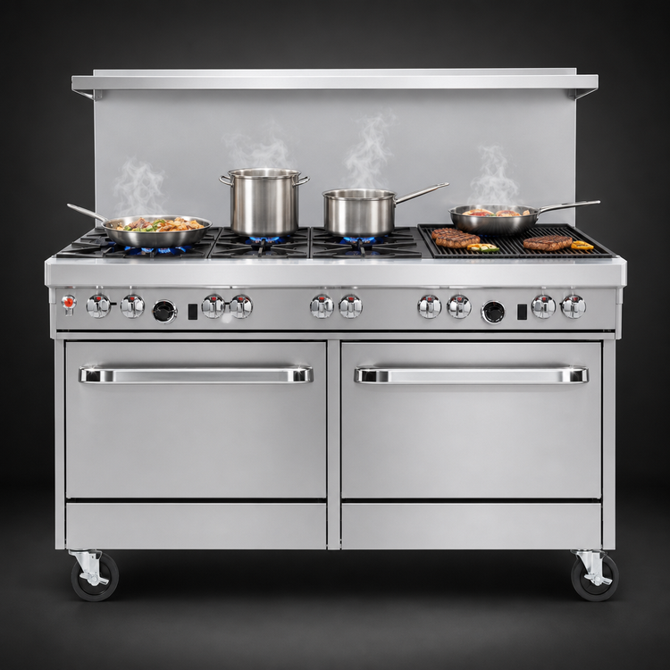 Product image #3 for Southbend Ultimate 60-Inch Gas Restaurant Range with 4 Pyromax Burners, 24-Inch Charbroiler, and 2 Standard Ovens