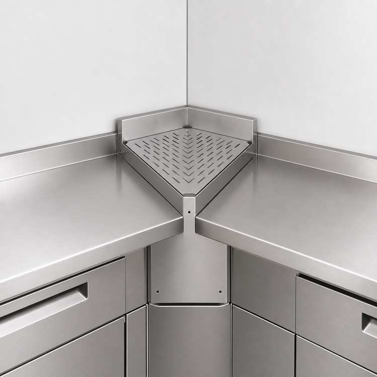 Product image #3 for John Boos Underbar Drainboard Corner Angle Filler, Inside Corner, 45 Degree Angle, Drainboard Top, Stainless Steel
