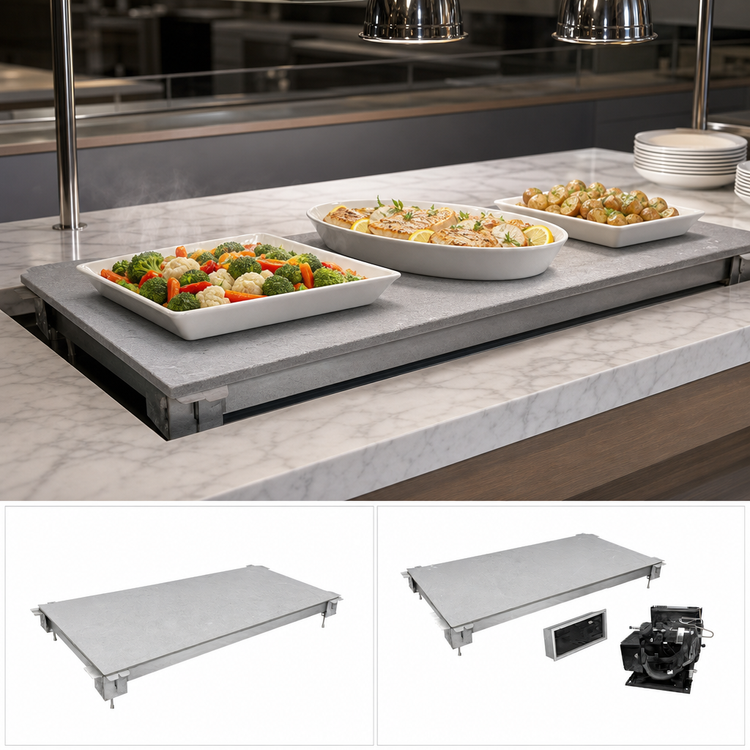 Product image #3 for Hatco 36-Inch Built-In Flush-Top Simulated Stone Hot/Cold Shelf with Remote Refrigeration
