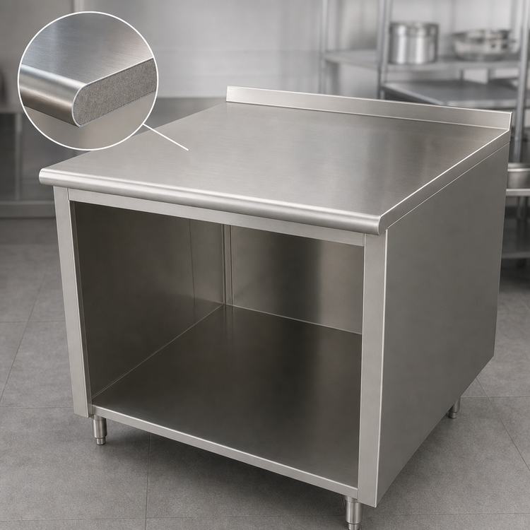 Product image #3 for Advance Tabco 84-Inch x 24-Inch Stainless Steel Work Table with Open Front Cabinet Base and 1-1/2-Inch Rear Up-Turn