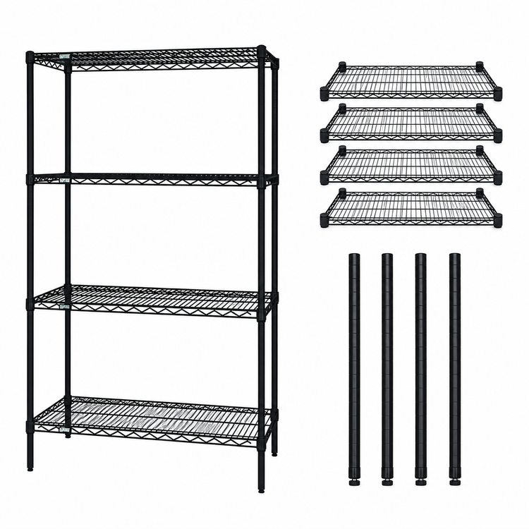Product image #3 for Quantum 54W x 18D x 74H Wire Shelving Starter Kit, Black Epoxy Antimicrobial Finish, NSF