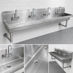 Thumbnail image #3 for BK Resources MSHS-96W1 Four-Station Wall-Mounted Hand Wash Sink, 96-Inch 304 Stainless Steel with 8-Inch Bowl and Basket Drain