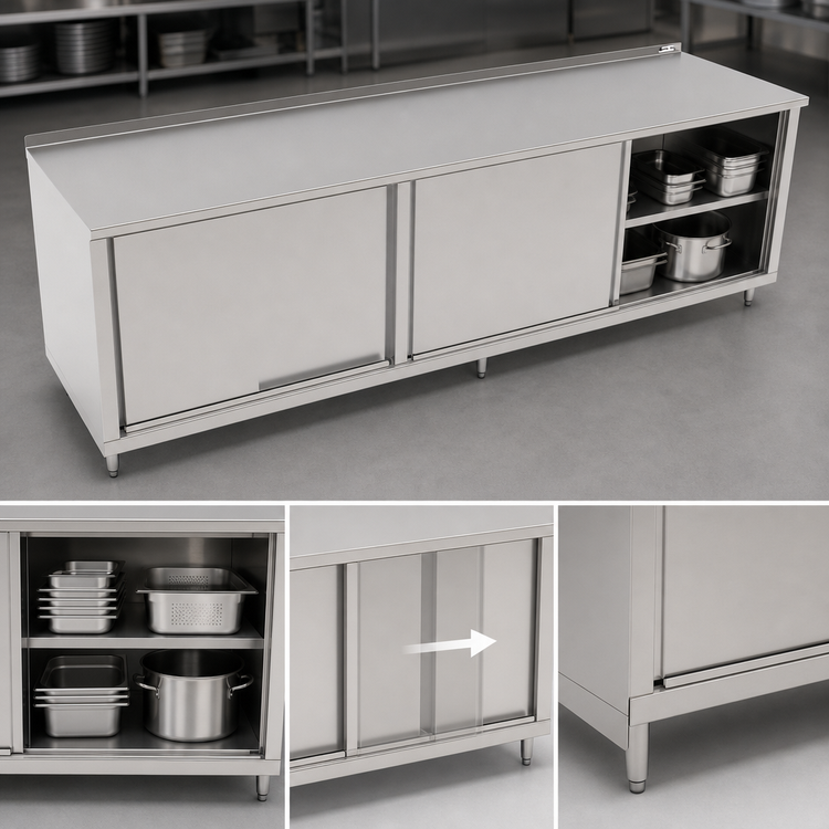 Product image #3 for John Boos 132-Inch x 24-Inch Stainless Steel Enclosed Work Table with Sliding Doors