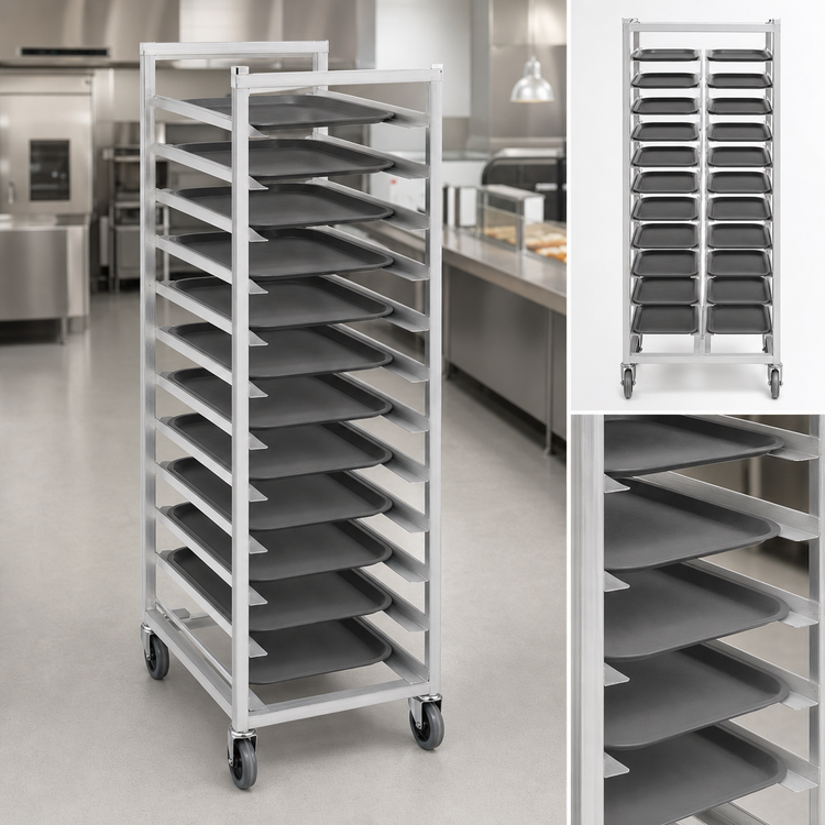 Product image #3 for Channel Manufacturing Trapezoidal Series Aluminum Cafeteria Tray Rack, Single Section, End Load, 20-Tray Capacity