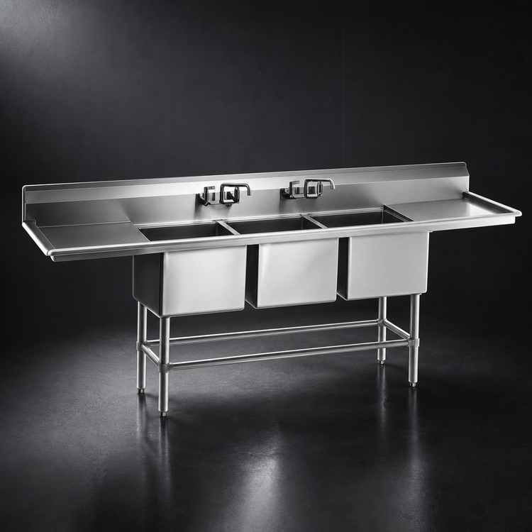 Product image #3 for Spec-Master FN2860-3-18R-14/3 Three Compartment Stainless Steel Sink with Right Drainboard