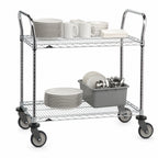 Thumbnail image #3 for Metro Super Erecta 2SPN56PS Heavy-Duty Utility Bus Cart, 60 x 24 x 39 Inches, 2 Wire Shelves, Stainless Finish