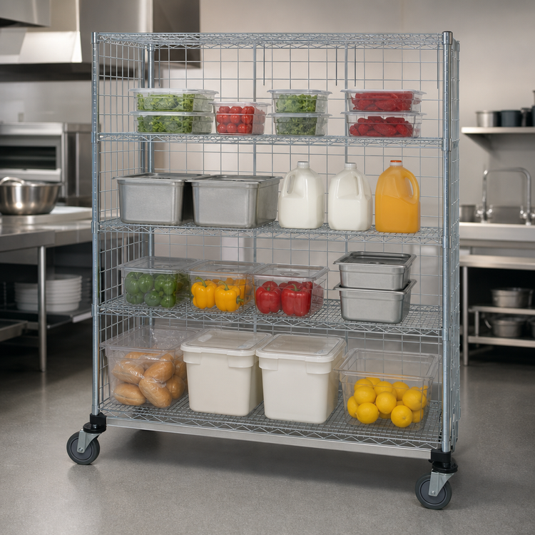 Product image #3 for Quantum Wire Enclosed Mobile Shelving Cart with 4 Shelves, 48W x 24D x 80H, 1200 lb Capacity