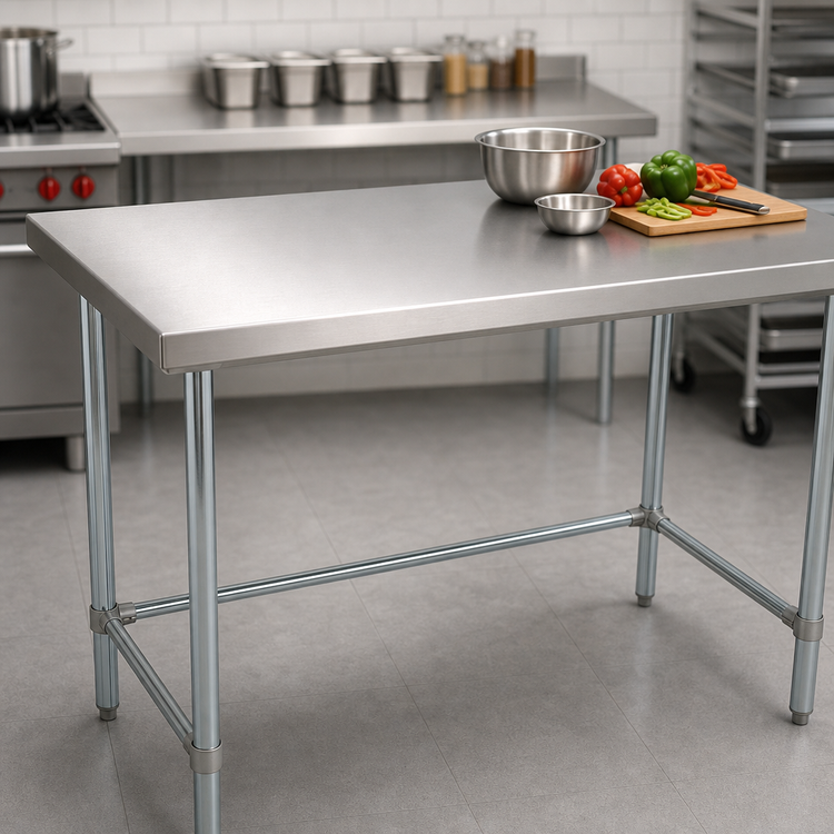 Product image #3 for BK Resources 30 x 24 Inch Flat Top Open Base Stainless Steel Work Table with Galvanized Legs