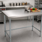 Thumbnail image #3 for BK Resources VTTOB-3024 30 x 24 Inch 18-Gauge 430 Stainless Steel Work Table with Reinforced Top and Open Galvanized Base