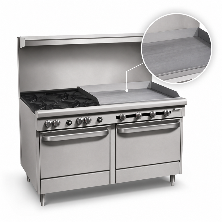 Product image #3 for Southbend S-Series 60-3/4-Inch Gas Restaurant Range with 2 Open Burners, 48-Inch Griddle, and 2 Cabinet Bases