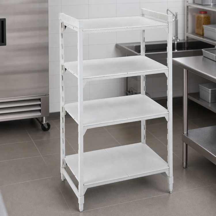 Product image #4 for Cambro Camshelving Premium 4-Tier Solid Stationary Starter Shelving Unit, 24"W x 18"D x 84"H, Speckled Gray