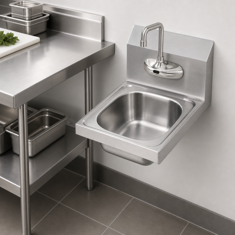 Product image #3 for Krowne Wall-Mount Stainless Steel Hand Sink with Electronic Faucet, 9 x 11 x 5-Inch Bowl