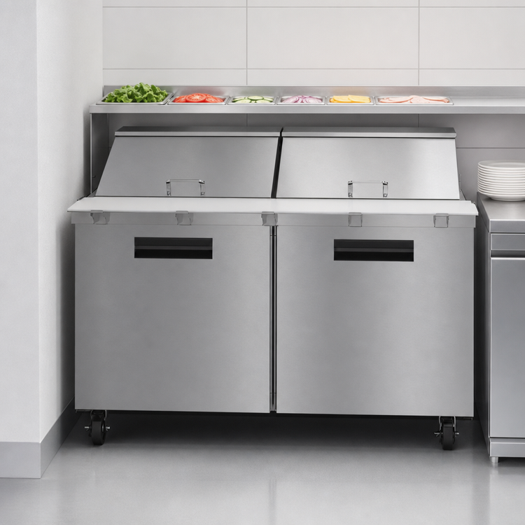 Product image #3 for Hoshizaki Steelheart SR60B-24M Two-Section Mega Top Refrigerated Prep Table, 60-Inch, 24-Pan Capacity