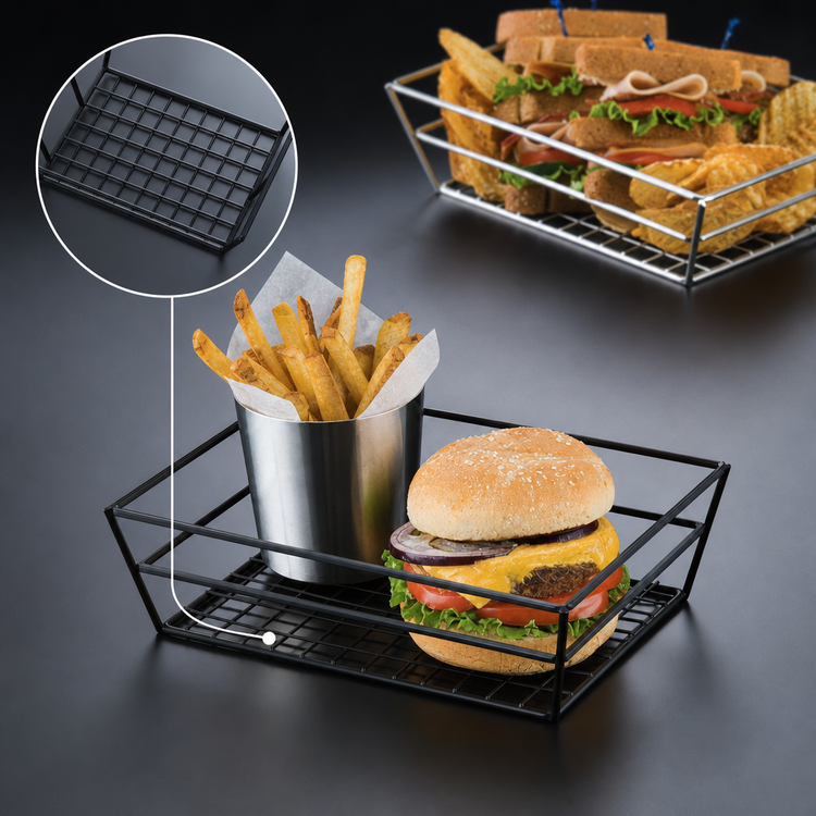 Product image #3 for American Metalcraft Rectangular Black Wire Grid Serving Basket, 9 x 6 x 2-1/2 Inches