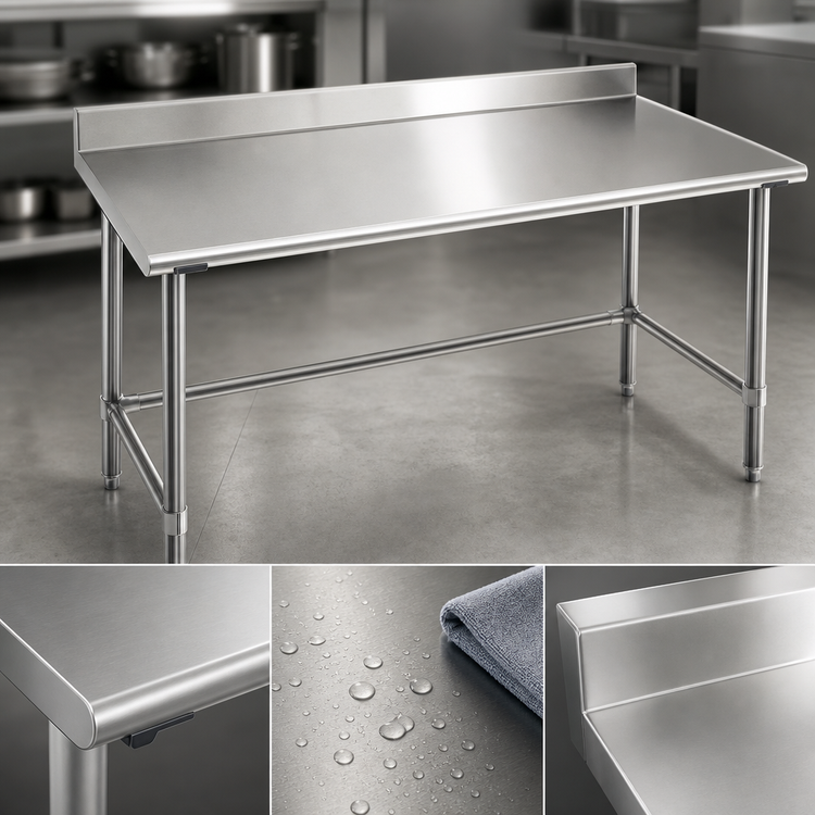 Product image #3 for Eagle Budget Series 60"W x 24"D Work Table with Backsplash and Stainless Steel Tubular Base