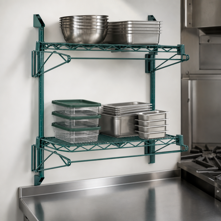 Product image #3 for Quantum 2-Shelf Cantilever Wall-Mount Wire Shelving Unit, 24 x 24 Inches, Green Epoxy Finish