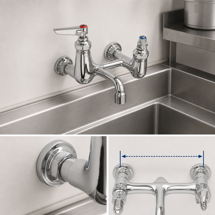 Product image #3 for T&S Brass B-0672-POL Service Sink Faucet, Wall Mount, 8-Inch Centers, Pail Hook Nozzle, Polished Chrome-Plated