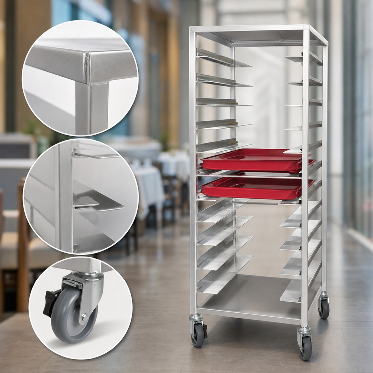 Product image #3 for Aluminum Room Service Meal Delivery Cart for 14 x 18 and 15 x 20 Trays, 20-Tray Capacity