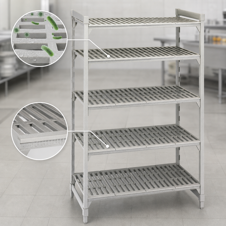 Product image #4 for Cambro Camshelving Premium 24 x 48 x 64 Inch 5-Tier Vented Stationary Starter Shelving Unit, Speckled Gray