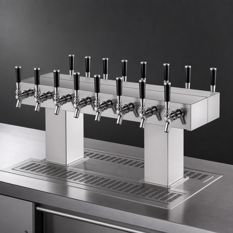 Product image #3 for Perlick Extra High Back-to-Back Bridge Tee Countertop Glycol-Cooled Draft Beer Tower, 20 Faucets