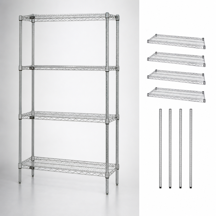 Product image #3 for Quantum 48 in. W x 21 in. D x 86 in. Chrome-Plated Stationary Wire Shelving Starter Kit, 4 Shelves