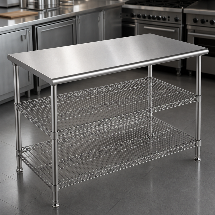 Product image #3 for Eagle AdjusTable 36" x 24" 16-Gauge 304 Stainless Steel Work Table with 2 Adjustable Wire Undershelves