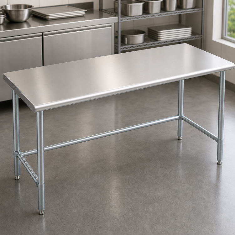 Product image #3 for Eagle Group Deluxe Series Flat Top Work Table, 84 x 30 Inches, 304 Stainless Steel Top, Galvanized Tubular Base