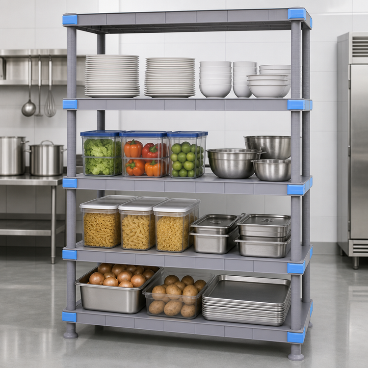 Product image #3 for Quantum Millenia 72 Inch Wide x 18 Inch Deep x 50 Inch High Polymer Shelving Unit with 4 Solid Shelves and Dunnage Stand, Gray