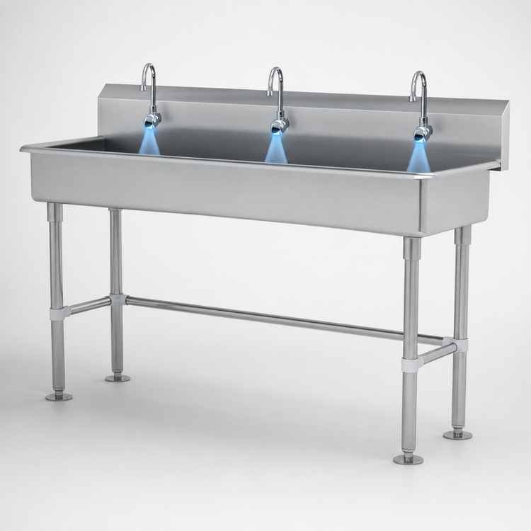 Product image #3 for Advance Tabco 60-Inch Freestanding Multiwash Hand Wash Sink with 3 Electronic Faucets