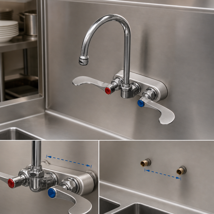 Product image #3 for T&S Brass Low-Lead Wall-Mount Workboard Mixing Faucet, 4" Centers, 5-3/4" Swivel Gooseneck, 1.5 GPM