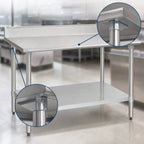 Thumbnail image #3 for Eagle Group Spec-Master T30108E-BS 108-Inch x 30-Inch Stainless Steel Work Table with 4-1/2-Inch Backsplash and Galvanized Undershelf