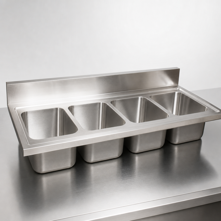 Product image #3 for BK Resources 4-Compartment Drop-In Sink with 5-Inch Riser, 48 x 24 x 15 1/4 Inches